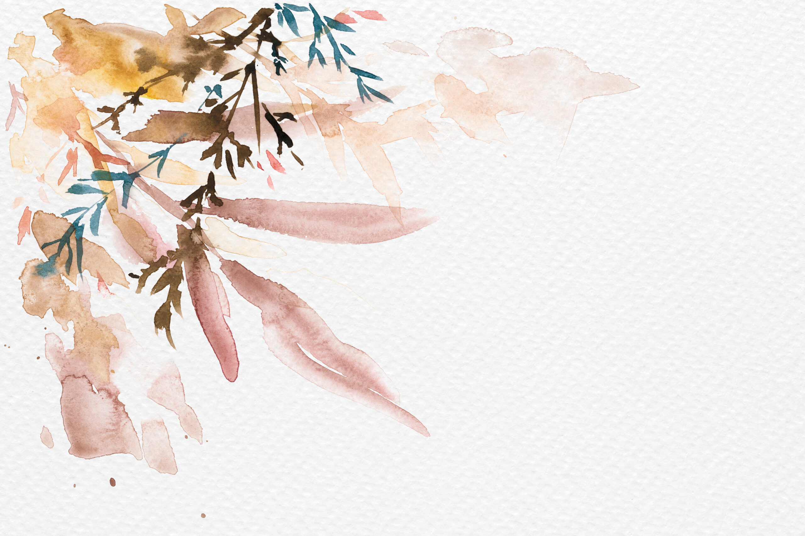 Autumn floral border background in white with leaf watercolor illustration
